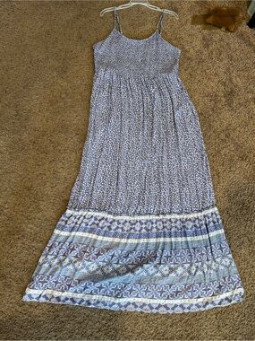 SO brand Blue Patterned Spaghetti-Strap Maxi Dress